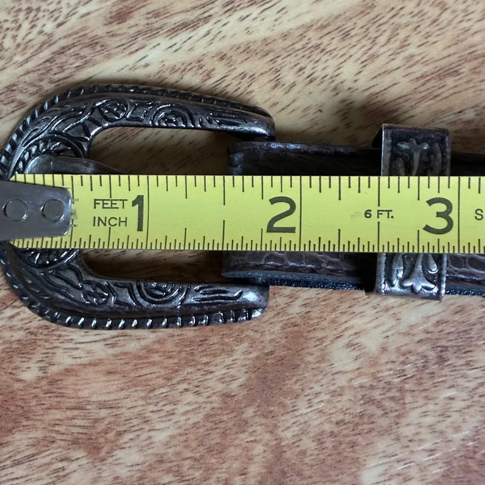 Vintage Western Belt Brown Snakeskin Embossed Silver Buckle Size 8 Cowgirl Boho